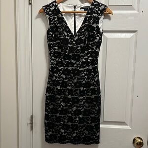 French Connection Black and White  Sheath Lace Mini Dress